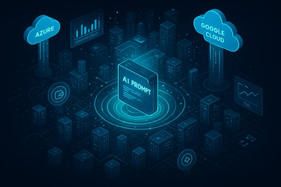 AI prompt sits at the center of a cloud-powered city connected to Azure and Google Cloud.
