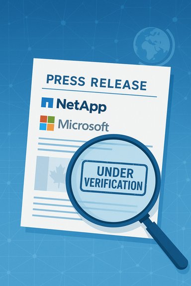 NetApp and Microsoft press release with an 'Under Verification' stamp.