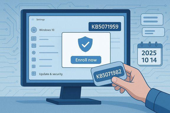 Hand holds a card as an 'Enroll now' security prompt appears on a Windows 10 settings screen.