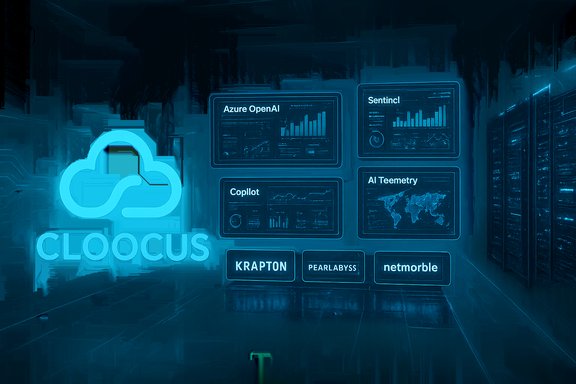 Glowing blue cloud logo with holographic dashboards for cloud AI tools.
