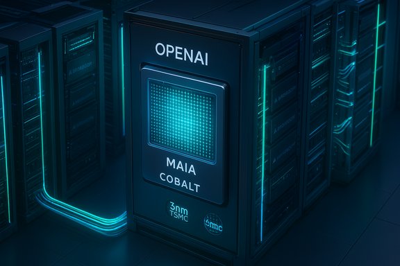OpenAI Maia Cobalt 3nm TSMC server in a neon-lit data rack.