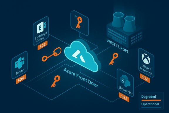 Isometric Azure Front Door diagram routing to Teams, Exchange Online, SharePoint, and more. Isometric Azure Front Door diagram routing to Teams, Exchange Online, SharePoint, and more.