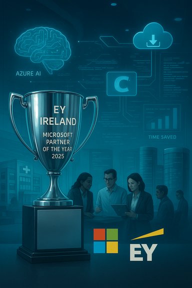 EY Ireland wins the Microsoft Partner of the Year 2025 trophy.