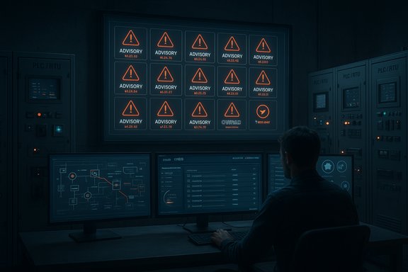 A technician monitors a wall of advisory warning panels in a dim high-tech control room.