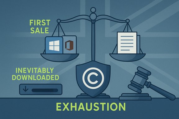 Copyright exhaustion: scales weigh first-sale against inevitable software downloading.