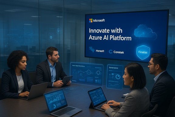 A diverse team discusses Microsoft Azure AI Platform in a modern boardroom.