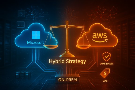 A hybrid IT strategy balancing Microsoft and AWS clouds with on‑prem infrastructure.