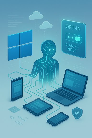 A blue digital figure with circuit patterns connects devices in an opt-in data-privacy scene.
