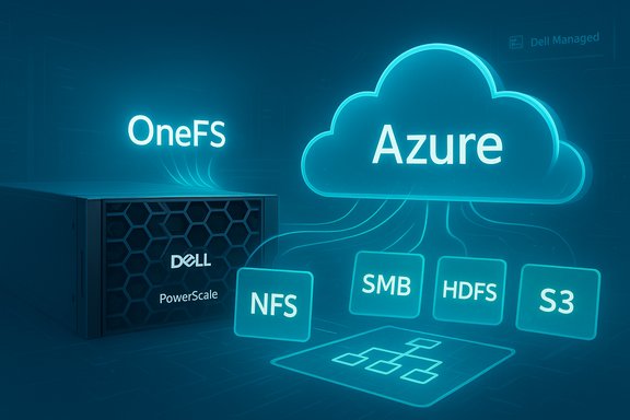 Dell PowerScale OneFS connects to Azure cloud, offering NFS, SMB, HDFS, and S3 storage.