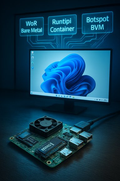 NVIDIA Jetson single-board computer with a cooling fan sits before a monitor showing a blue abstract wallpaper.