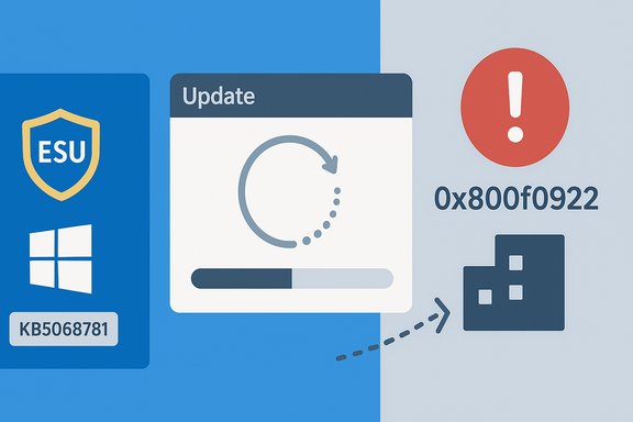 ESU Windows update shows progress but fails with error 0x800f0922.