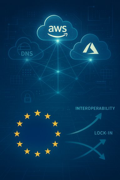 EU cloud interoperability: AWS and Azure clouds connected for multi-cloud interop against vendor lock-in.