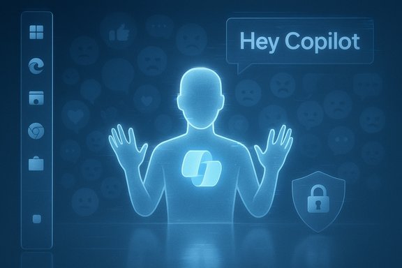 A glowing holographic figure greets Hey Copilot amid app icons and a security shield. A glowing holographic figure greets Hey Copilot amid app icons and a security shield.
