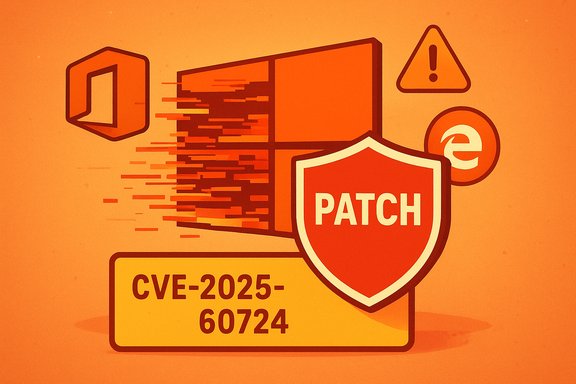 Orange illustration of a shielded patch defending against CVE-2025-60724 exploit. Orange illustration of a shielded patch defending against CVE-2025-60724 exploit.