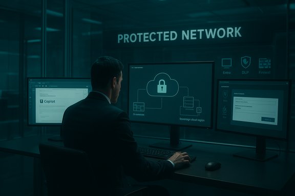 A security analyst monitors a protected network across multiple screens.