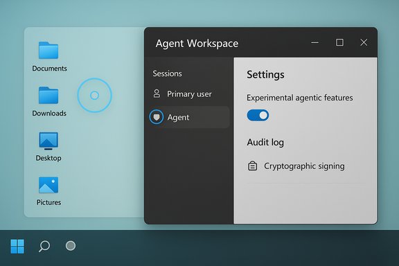 Desktop scene with a light teal folder panel and a dark Agent Workspace settings window.