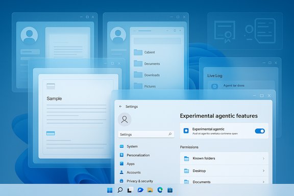 Overlapping translucent Windows 11 windows on a blue gradient background.