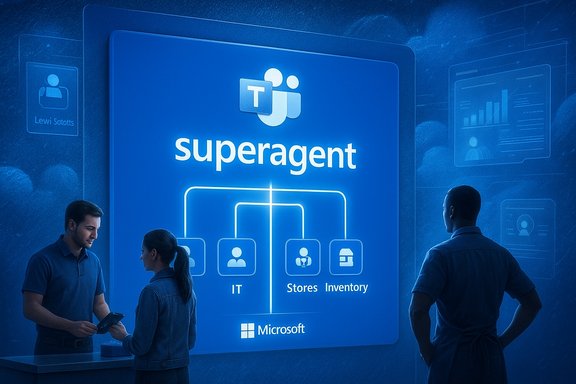 A blue display shows 'Superagent' with IT, Stores, and Inventory hierarchy.