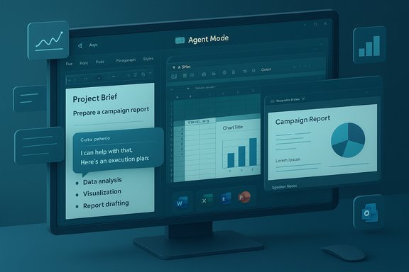 A monitor shows multiple dashboard panels, including a Project Brief and Campaign Report.