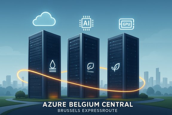 Azure Belgium Central data center in Brussels with cloud, AI, and GPU connectivity.