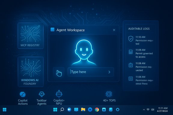 A neon-blue AI control dashboard featuring an Agent Workspace and circuit-like panels.