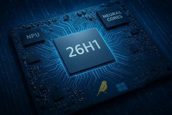 Close-up of a blue circuit board featuring a central 26H1 chip and neural processing cores.