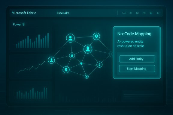A futuristic teal holographic dashboard displaying AI-powered no-code mapping of a connected network.