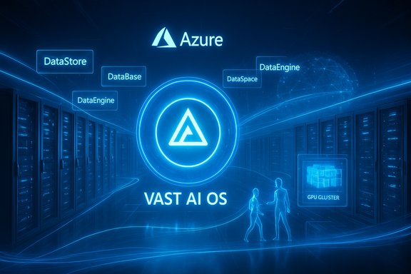 Azure VAST AI OS central hub linking DataStore, DataBase, DataEngine with a GPU cluster.