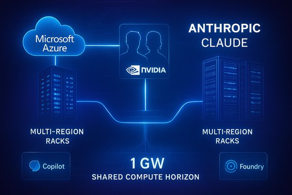Microsoft Azure cloud links NVIDIA for Anthropic Claude on a 1 GW shared compute horizon.