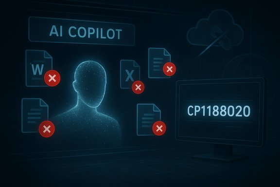AI Copilot dashboard showing failed documents and a glowing user silhouette.