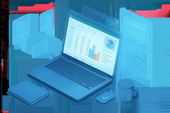 A laptop shows charts and graphs on a blue holographic data interface.