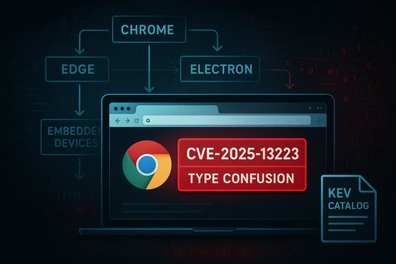 Chrome vulnerability CVE-2025-13223: type confusion affecting browsers and embedded devices.