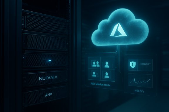 Server rack with Nutanix AHV branding beside a glowing cloud computing dashboard. Server rack with Nutanix AHV branding beside a glowing cloud computing dashboard.