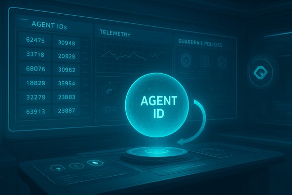 A glowing blue holographic Agent ID sphere floats above a high-tech control console.
