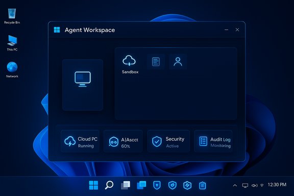 A futuristic dark blue Agent Workspace dashboard on a Windows desktop.