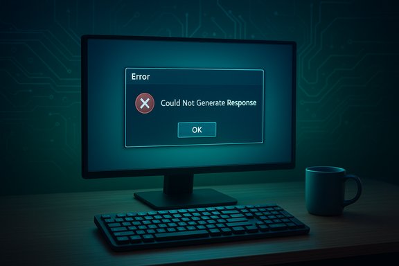A computer monitor shows an error message: Could Not Generate Response with an OK button.