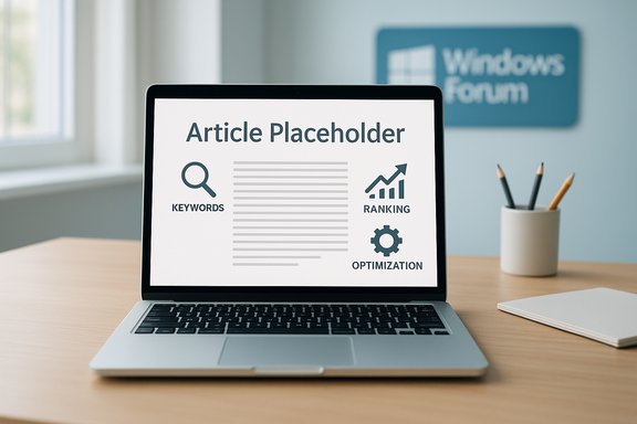 Laptop screen shows an “Article Placeholder” with keywords, ranking, and optimization icons.
