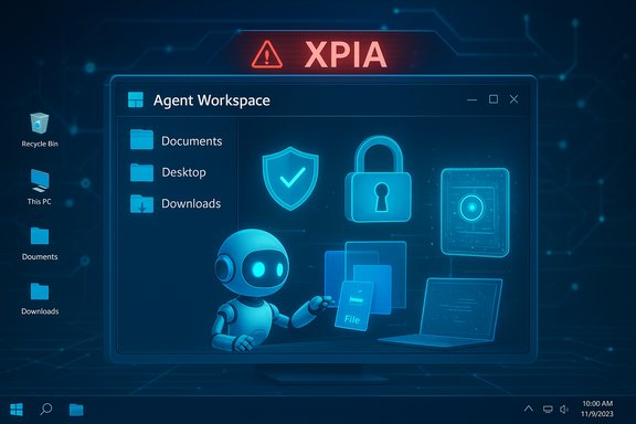 Cybersecurity-themed Windows desktop with a blue robot assistant and security icons. Cybersecurity-themed Windows desktop with a blue robot assistant and security icons.