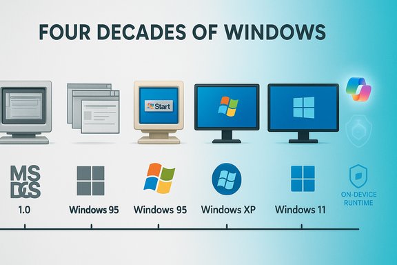 A visual timeline of Windows’ four decades, from MS-DOS to Windows 11.