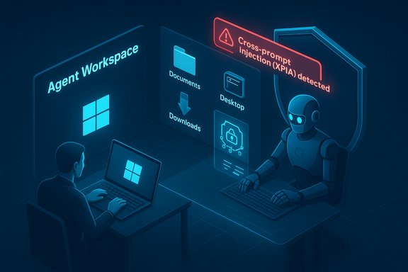 Human and robot at a Windows agent workspace monitor a cross-prompt injection (XPIA) alert. Human and robot at a Windows agent workspace monitor a cross-prompt injection (XPIA) alert.