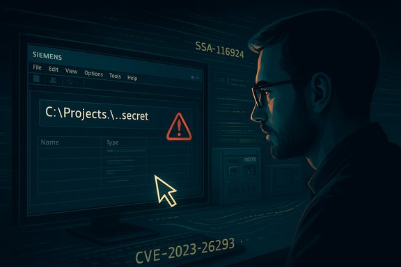 Person at a computer sees a secret project path with a warning icon on screen.