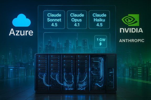 Futuristic data-center rack under Azure and NVIDIA branding showcasing Claude AI models. Futuristic data-center rack under Azure and NVIDIA branding showcasing Claude AI models.