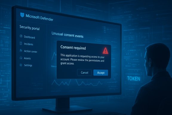 A person views a Microsoft Defender security portal with a “Consent required” alert.