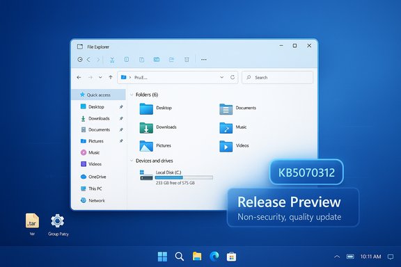 Windows-style desktop with File Explorer open and a Release Preview badge on a blue background.