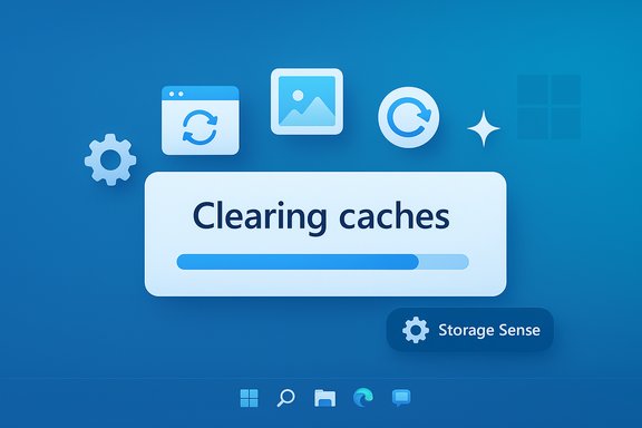 Progress bar for 'Clearing caches' on a Windows-style Storage Sense UI. Progress bar for 'Clearing caches' on a Windows-style Storage Sense UI.