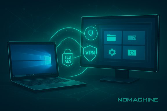 Futuristic cybersecurity setup with a laptop and monitor connected via TLS/AES encryption and VPN. Futuristic cybersecurity setup with a laptop and monitor connected via TLS/AES encryption and VPN.
