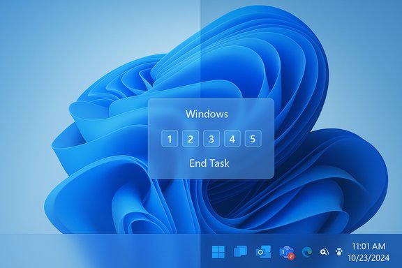 End Task dialog on Windows 11 desktop with a blue abstract wallpaper.