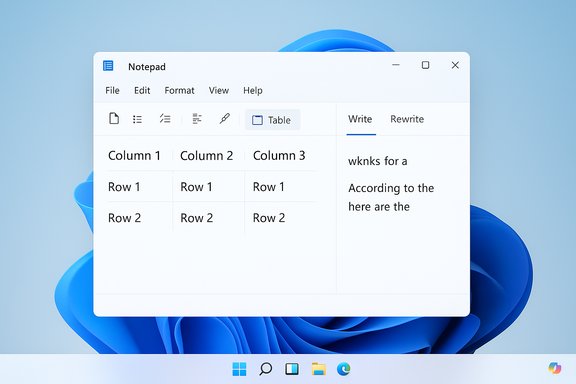 Notepad-style window on a Windows desktop showing a 3-column table and a text pane.