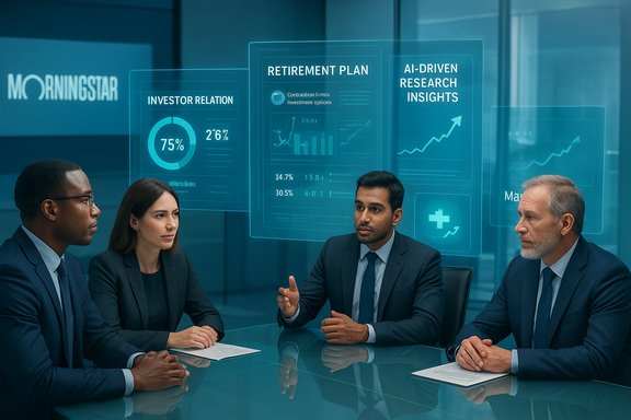 Executive team reviews investment data on holographic dashboards.