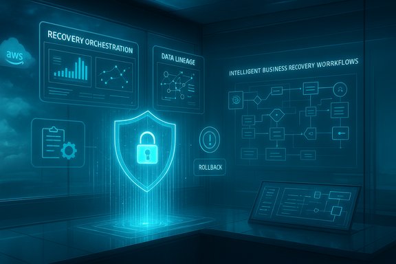 A futuristic blue holographic dashboard for data recovery, security, and intelligent workflows.